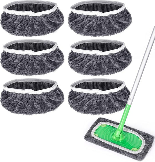 Reusable Microfiber Mop Pads Compatible with Swiffer Sweeper- Dry Sweeping Cloths & Wet Mopping Cloths - Washable Wet Pads Refill for Mopping Floors, 6 Pack (Mop is not Included)