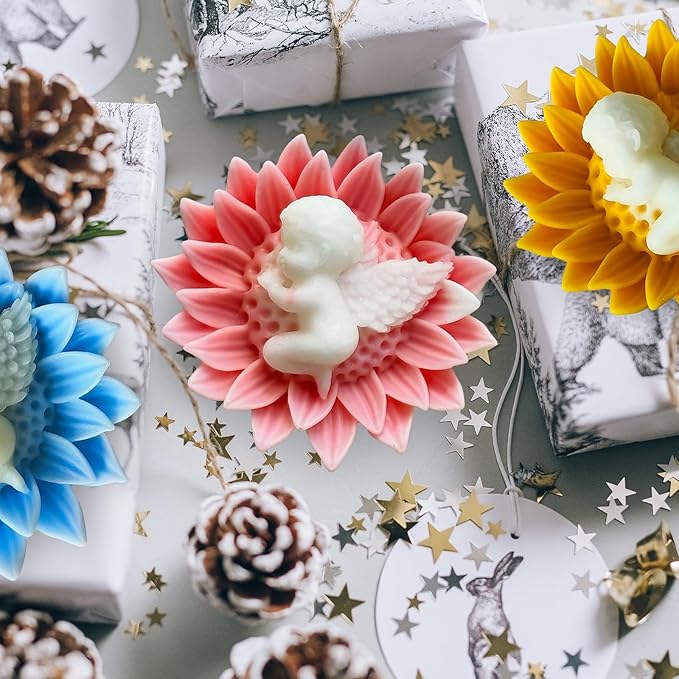 3D Flower Silicone Candle Soap Molds, Angle Baby Sunflower Shape Fondant Chocolate Cake Decoration Mold, Epoxy Resin Casting Wax Concrete Polymer Clay Mold for Craft Baby Shower Wedding Decor