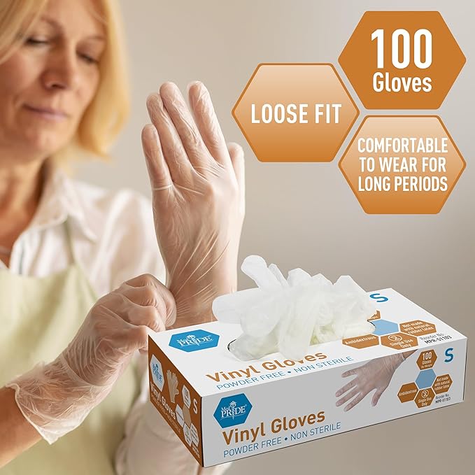 Med PRIDE Vinyl Gloves| Small Case of 1000| 4.3 mil Thick, Powder-Free, Non-Sterile, Heavy Duty Disposable Gloves| Professional Grade for Healthcare, Medical, Food Handling, and More