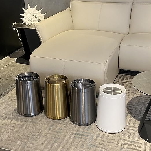 2.6Gal/10 L Gold Brushed Stainless Steel Trash Can with Swing Cover, Bathroom Trash Can with Lid, Garbage Can for Bathroom, Bedroom, Office, Hotel, Rest Room, RV (Gold)