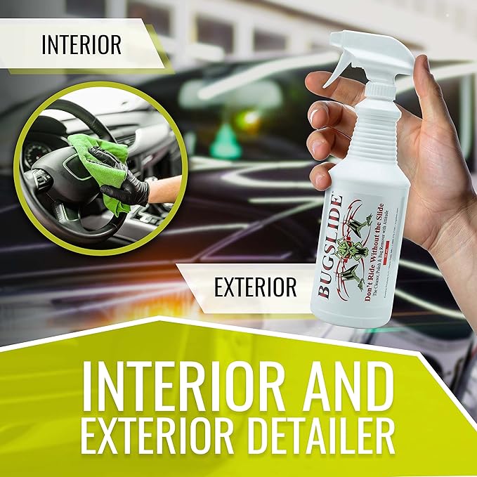 BugSlide 32 Oz Car Detailing Kit with Microfiber Towel – Exterior or Interior Car Cleaner and Waterless Detailer Spray – Clean, Polish, Shine, and Degrease, Never Wax Again – Easy to Use