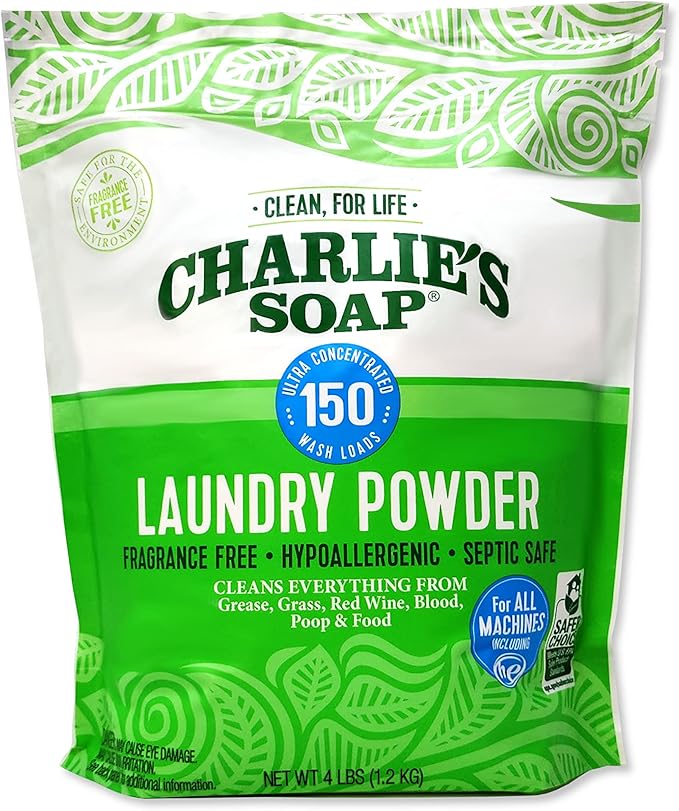 Charlie’s Soap Laundry Powder New (150 Loads, 1 Pack) Fragrance Free Hypoallergenic Plant Based Deep Cleaning Laundry Powder – Biodegradable Eco Friendly Sustainable Laundry Detergent