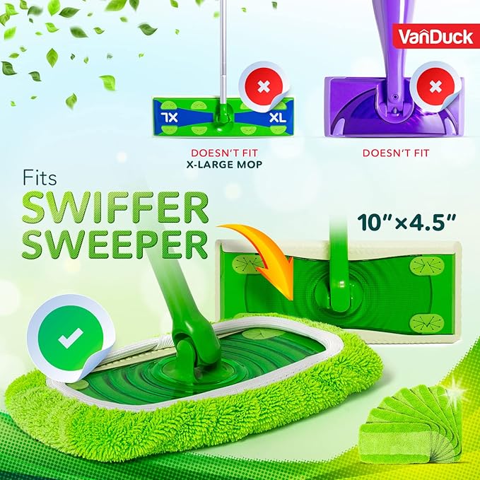 VanDuck Reusable Mop Pads Compatible with Swiffer Sweeper (6-Pack) - Washable Microfiber Mop Pads for Wet & Dry Use - All Purpose Floor Mopping and Cleaning Product