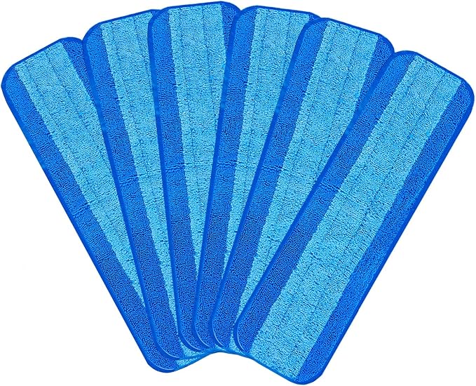 KEEPOW Microfiber Cleaning Pad for Mop, Replacement Pads for Hardwood Floor Cleaner, 18 Inch, Washable & Reusable Spray Refills for Hard Surface Laminate Wood (6 Pack)