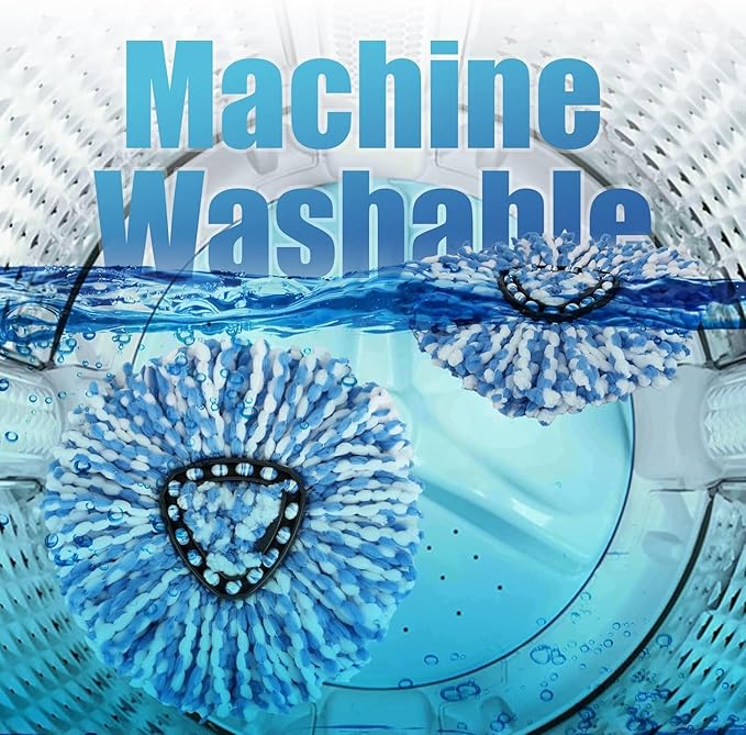 RinseClean Spin Mop Head Refill for Vileda EasyWring 2-Tanks System - Rotating Microfiber Triangle Replacement Pads Washable & Reusable fit All Floor - 6 Cloth 1 Mop Base