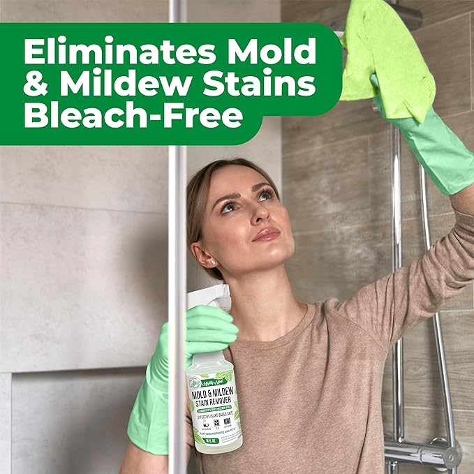Mighty Mint Mold & Mildew Stain Remover Spray, Rapid Clean for Bathroom, Kitchen, Hard Water, Outdoors, Natural Peppermint Scent, 16oz