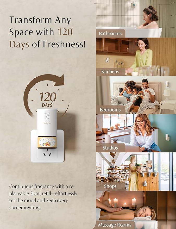 SF101 Waterless Ultrasonic Essential Oil Diffuser–100% Plant-Based,120-Day Natural Air Freshener & Aromatherapy Diffuser for Home,Hotel,Studio–Covers up to 100㎡-Calm Serenity