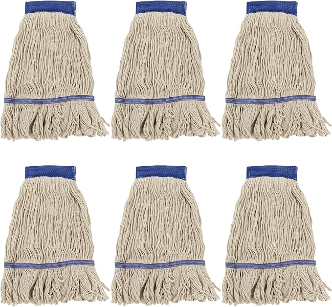6 Pcs Mop Head Replacement Commercial Heavy Duty Mop Head for Floor Cleaning Wet Industrial White Cotton Loop-End String Wet Mop Head for Home, Industrial Cleaning