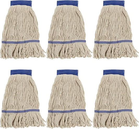 6 Pcs Mop Head Replacement Commercial Heavy Duty Mop Head for Floor Cleaning Wet Industrial White Cotton Loop-End String Wet Mop Head for Home, Industrial Cleaning