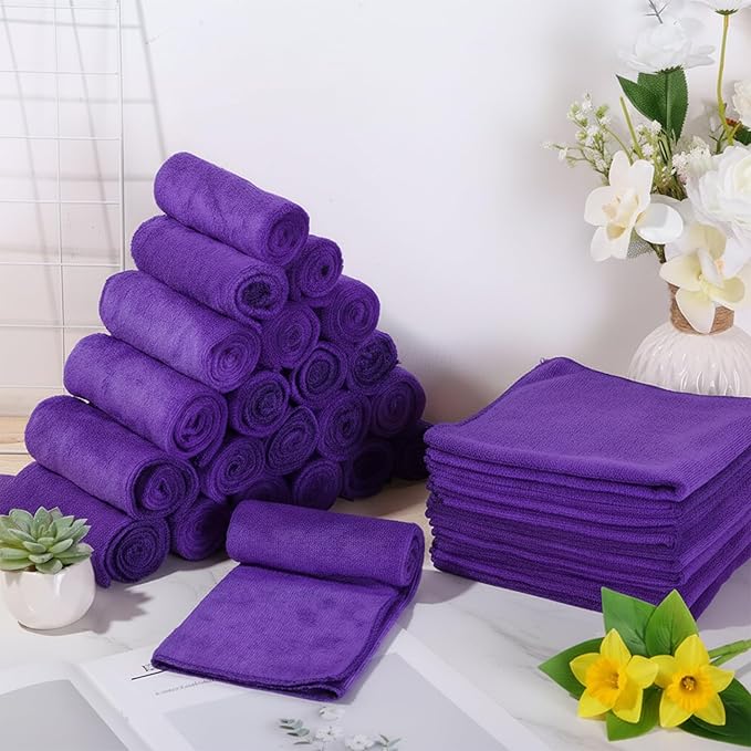 90 Pcs 15.75 Inch Microfiber Cleaning Cloths with 300 GSM Absorbent Fabric for Cars Windows Kitchen Household Surfaces and Drying Towels(Purple)