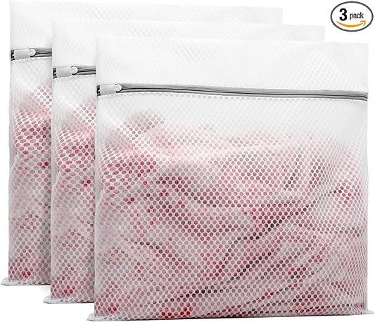 Muchfun 3Pcs Durable Honeycomb Mesh Laundry Bags for Delicates 24 x 24 Inches (3 XX-Large)