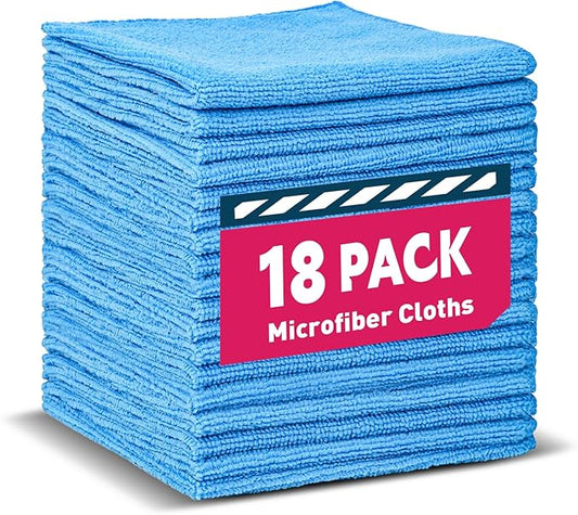 Microfiber Cleaning Cloths-18 Pack, Cleaning Rags, Microfiber Towels for Cars, Home Blue (12x12 inches)