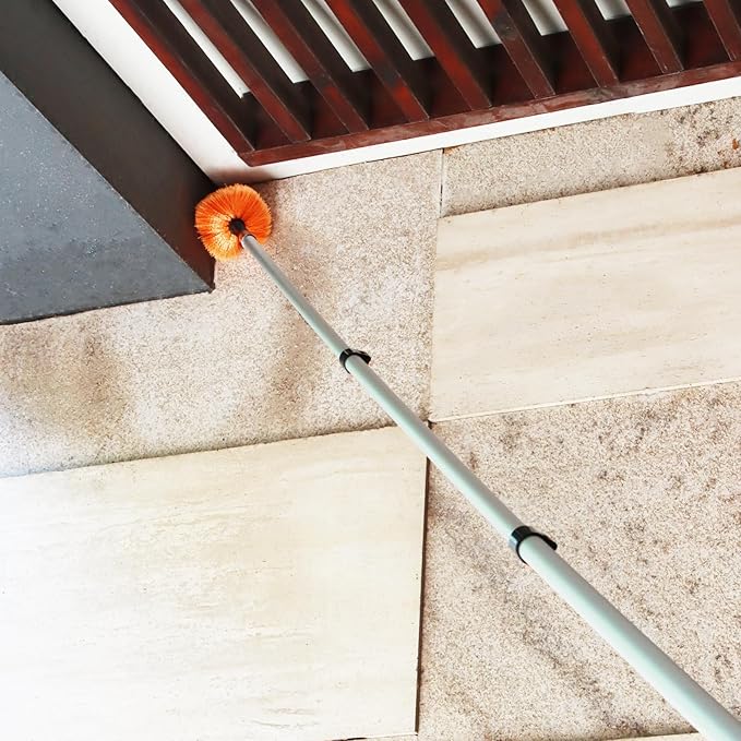 23 ft High Reach Cobweb Duster with Extension Pole, Spider Web Brush with Lightweight 5 Stage 4-16.5 ft Telescoping Pole, Soft Bristles Dusters for Outdoor Indoor Cleaning