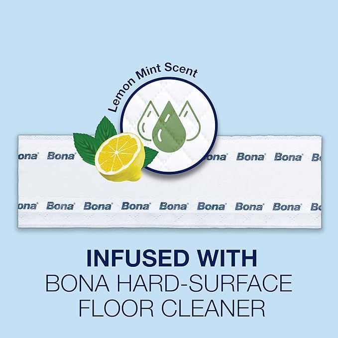 Bona® Disposable Wet Cleaning Pads for Hard-Surface Floors, Lemon Mint Scent 12 Count (Pack of 2)