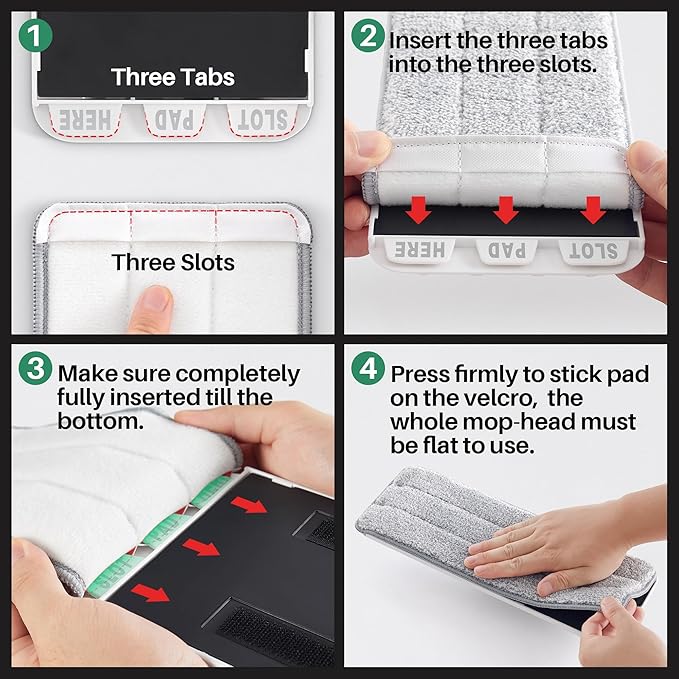 JOYMOOP Mop Replacement Pads, Reusable Microfiber Mop Pads for 13-inch Flat Mop and Mop Bucket Set, Pack of 6 Refills - Pink, Grey and Stripe