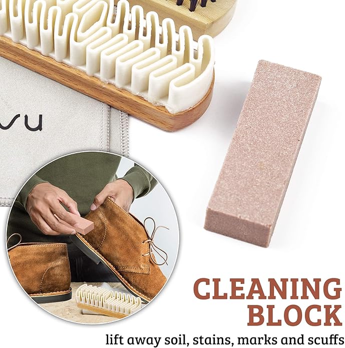 TAKAVU Premium Suede & Nubuck Cleaning Kit - Crepe Brush, Brass Bristle Brush, Microfiber Towel Cloth, Cleaning Block Eraser for Shoes, Boots