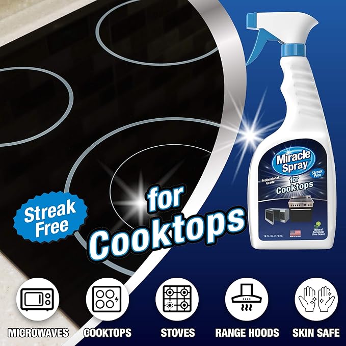 MiracleSpray for Microwave and Cooktop, Easily Removes Food and Grime Buildup, Safe and Convenient Stove Top Cleaner, Great for Home and Kitchen Use - 16 Fl Oz (Pack of 2)