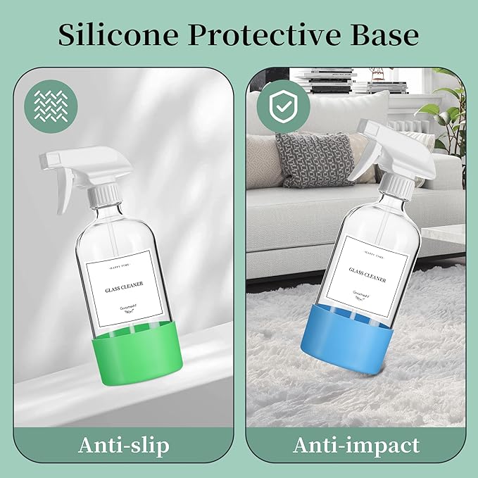 16oz Clear Glass Spray Bottles,6 Pack Glass Spray Bottles Refillable Empty Bottle with Adjustable Nozzle,Spray Bottle for Essential Oils,Cleaning,Pets,Hair Mister