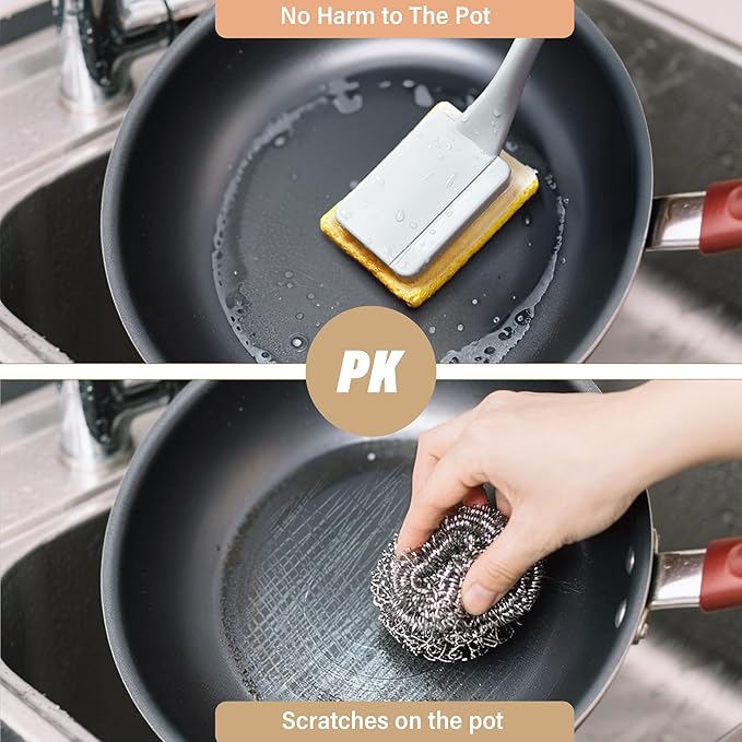 Dish Brush with Handle,Non-Scratch Household Cleaning Brushes Dishwand with 5 Sponge Refills for Pans, Pots, Sink & Tubs,White