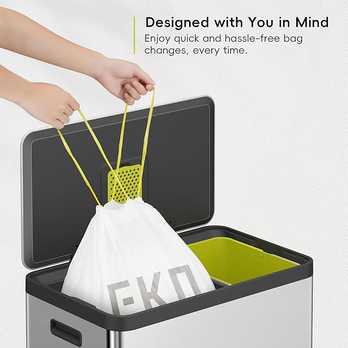 EKO Easy-Dispense Roll 80 Count Extra-Strong Drawstring Tall Kitchen Trash Bag, 8-9.5 Gallon Trash Bag (30.3L-36L) 1 Pack White, Code E