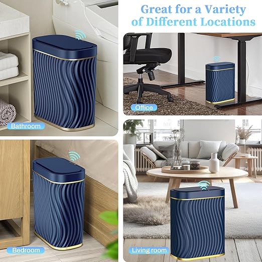 Bathroom Trash can with Automatic Touchless Lid, 2.6 Gallon Motion Sensor Small Garbage Can, Slim Waterproof Smart Trash Bin for Bedroom, Office, Living Room