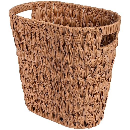 GRANNY SAYS Wicker Trash Can, Bathroom Trash Can with Handles, Wicker Waste Basket for Bathroom, Waste Basket for Bedroom, Decorative Boho Trash Can, 19 Liters/5 Gallons, 1-Pack Caramel Orange