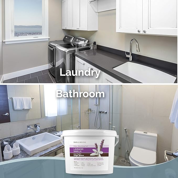 SMELLS BEGONE 1-Gallon Odor Absorber Gel - Air Freshener & Odor Eliminator for Homes, Garages & Commercial Buildings - Industrial Size - Lavender Vanilla Scent