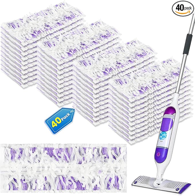 40 Count Disposable Mopping Pad Refills for Power Mop Refills, Unscented Spray Cleaning Repalcement Pads