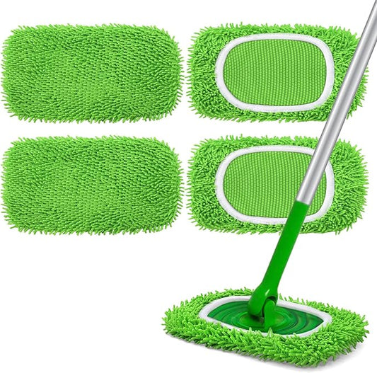 Reusable Microfiber Mop Pads Compatible with Swiffer Sweeper- 4 Pack Dry Sweeping Cloths & Wet Mopping Cloths - Washable Wet Pads Refill for Mopping Floors (Mop is not Included)