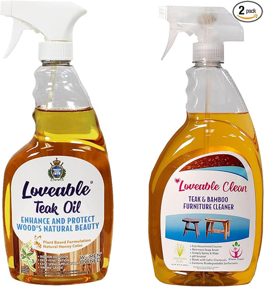EcoDecors Loveable 24oz Bottle Teak Oil Teak Cleaner Protective, Wood Restorer Eco Household Wood Furniture Cleaner Spray bottle For Hardwood Furniture – Certified EPA Safer Choice - 32 oz