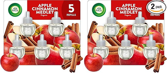 Air Wick Plug in Scented Oil Refill, Apple Cinnamon Medley, 5ct, Air Freshener, Essential Oils (Pack of 2)