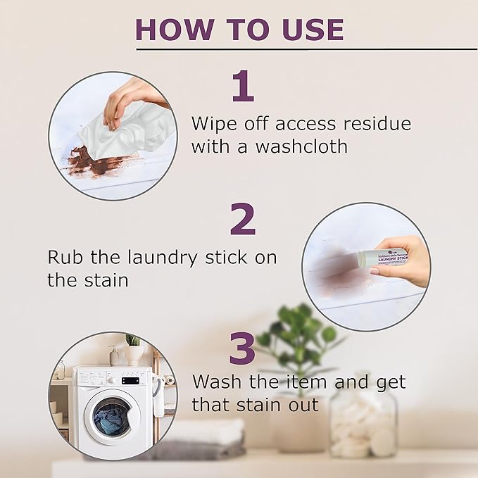 Cadie Laundry Stain Remover Stick – Pre Wash Spot Cleaner for Fabric Clothing on Cotton,Wool,Synthetics - Easy Removal of Grease,Blood,Coffee,Ink,Lipstick,Wine,Grass Soil | Clean On-The-Go (2 Pack)