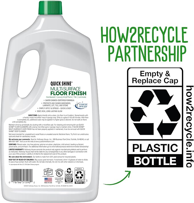 Quick Shine Multi-Surface Floor Finish-Polish 64oz-4pk | Safer Choice, No PFAS, pH Neutral Clean Shine Technology | Squirt & Spread | For Wood, Laminate, LVP, LVT, Tile & Stone | Made in USA