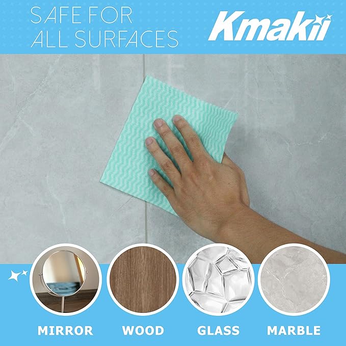 KMAKII Reusable Heavy Duty Cleaning Cloths – Multi-Purpose Dish Towels & Wipes for Kitchen & Home, Super Absorbent, 12 x 12 in (30 x 30 cm), Green, 50 Pack
