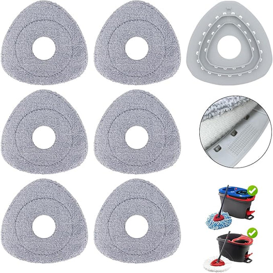 Spin Mop Head Refill for Vileda/Ocedar EasyWrin & RinseClea Spin Mop - Fit Both of EasyWrin 1-Tank & RinseClean 2-Tank System,Rotating Microfiber Triangle Replacement Pads - 6 Cloth 1 Mop Base