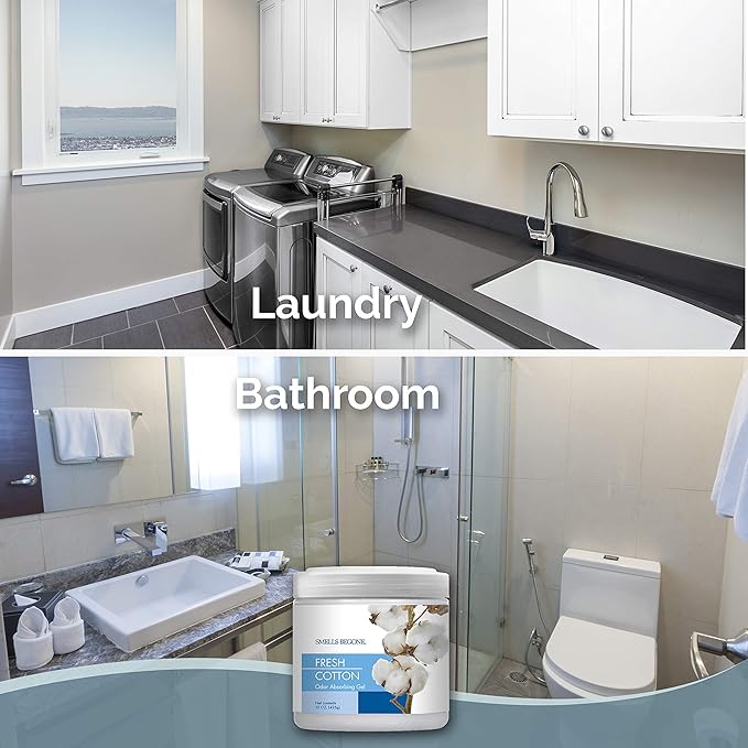 SMELLS BEGONE 15 oz Air Freshener Odor Absorber Gel - Absorbs Odor from Bathrooms, Cars, Pet Areas, Boats and RVs - Made with Essential Oils - Fresh Cotton Scent