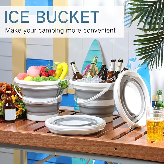 Pickmesh 4 Pcs Autumn Camping Collapsible Bucket, Small Cleaning Bucket with Handle 2.6 Gallon (10l) for Household Outdoor Car Washing Portable Camping Beach Sand Tub(Gray)