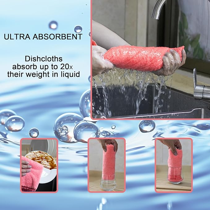 kimteny Kitchen Cloth Dish Towels, 13x28 Inches Premium Dishcloths, Super Absorbent Coral Velvet Microfiber Cleaning Cloths, Fast Drying Rags for Washing Dishes (13x28-8 Pack, Pink)