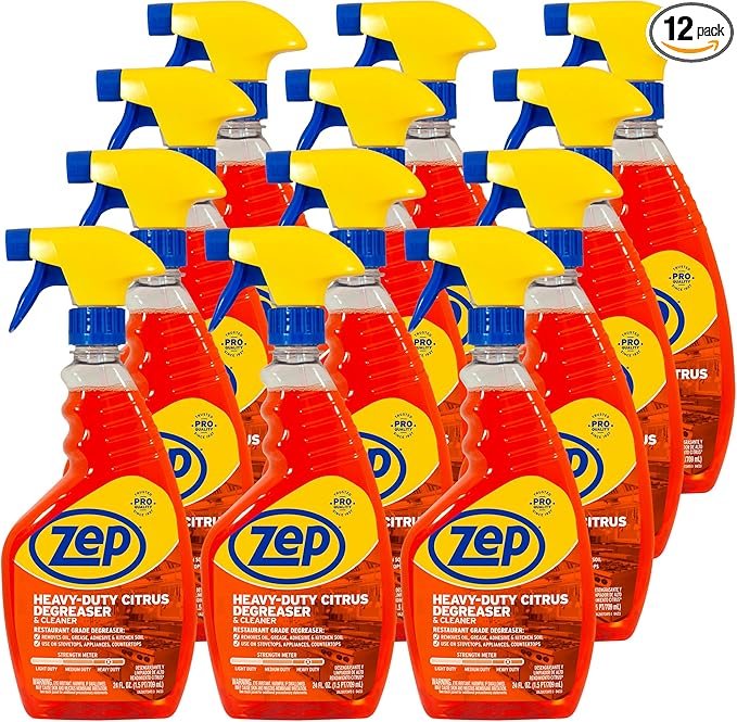 Zep Heavy-Duty Citrus Degreaser and Cleaner - 24 oz (Case of 12) ZUCIT24 - Restaurant Grade, Removes Oil, Grease, Adhesive, and Kitchen Soil on Stovetops, Appliances