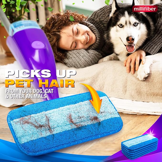 Reusable Mop Pads Compatible with Swiffer WetJet (6 Pack) - Microfiber Mop Refill for Wet Mopping Cloths - Hardwood Floor Cleaning Spray Pads are Reusable Replacements