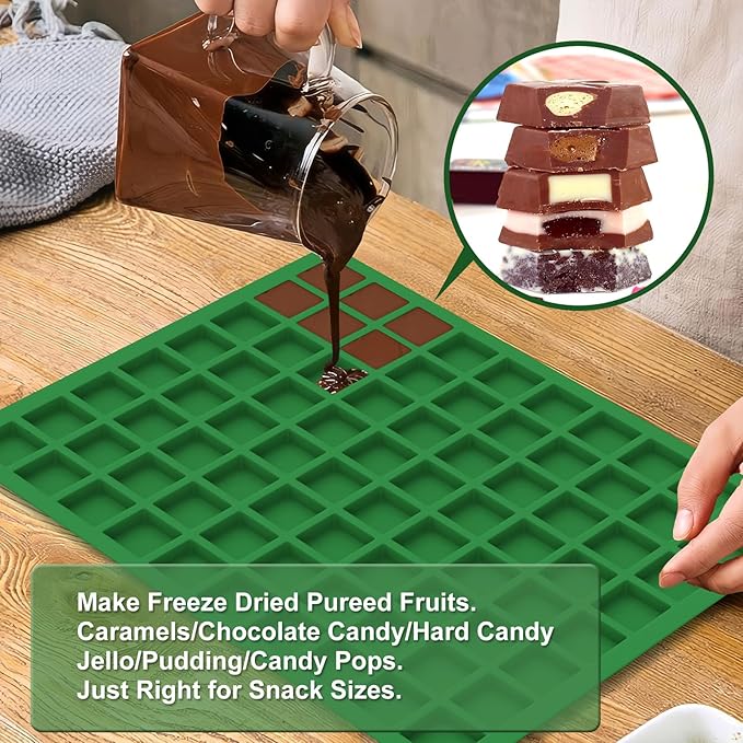 Chocolate Molds, 80 Cavities Gummy Molds, Non Stick Silicone Candy Molds for Square Chocolates, Caramels, Keto Snack Fat Bombs, Ice Cubes, Jellies, Gummies and Pet Snacks, Candy Molds Bite Size