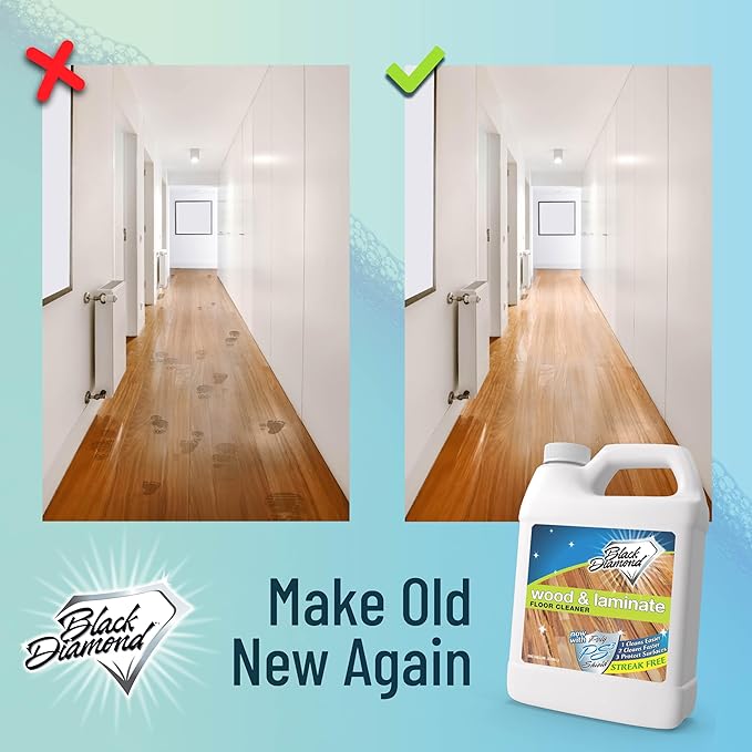 Black Diamond Laminate and Hardwood Floor Cleaner Spray, Versatile Solution Safe for Vinyl Floor Cleaner, Wood Flooring Cleaner, Polish, and Engineered Hardwood Floor Polish. 1-Gallon.
