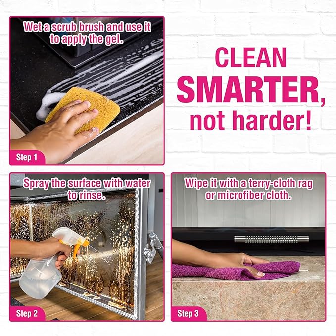 Quick'n Brite Fireplace Brick and Stone Cleaner 32oz with Scrub Brush - Natural Stone, Tile, and Marble Cleaner - Indoor Fireplace and Wood Stove Cleaning Kit - Pellet Stove Creosote Remover