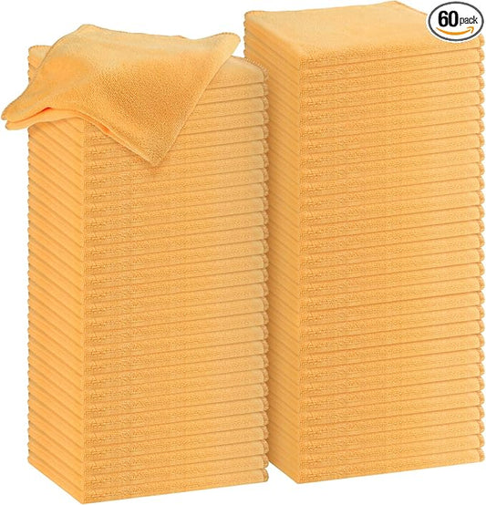 Nuenen Microfiber Cleaning Cloths for Cars 16 x 16 Inch Ultra Absorbent Car Towels Drying Reusable Cleaning Supplies House Kitchen Window Microfiber Towel(Yellow,60 Pcs)