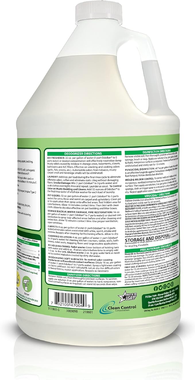 OdoBan Disinfectant Concentrate and Odor Eliminator, Made in the USA, Original Eucalyptus Scent, 1 Gallon