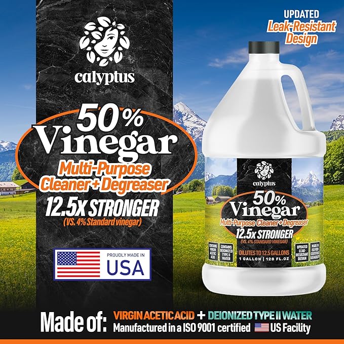 Calyptus 50% Pure Concentrated Vinegar | Maximum-Performance (12.5X) Power | Technical Grade | Dilutes Easily to 5% Acidity (1.5 Cups per Gallon) | Home and Outdoor Cleaning Concentrate | 2 Gallon