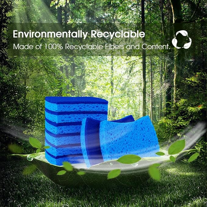 Orighty Non-Scratch Cellulose Scrub Sponges 24 Pack, Kitchen Sponges for Kitchen, Bathroom, and Household, Dual Side Sponge for Dishes, Non-Scratch Sponge Safe on Non-Stick Cookware, Car and More