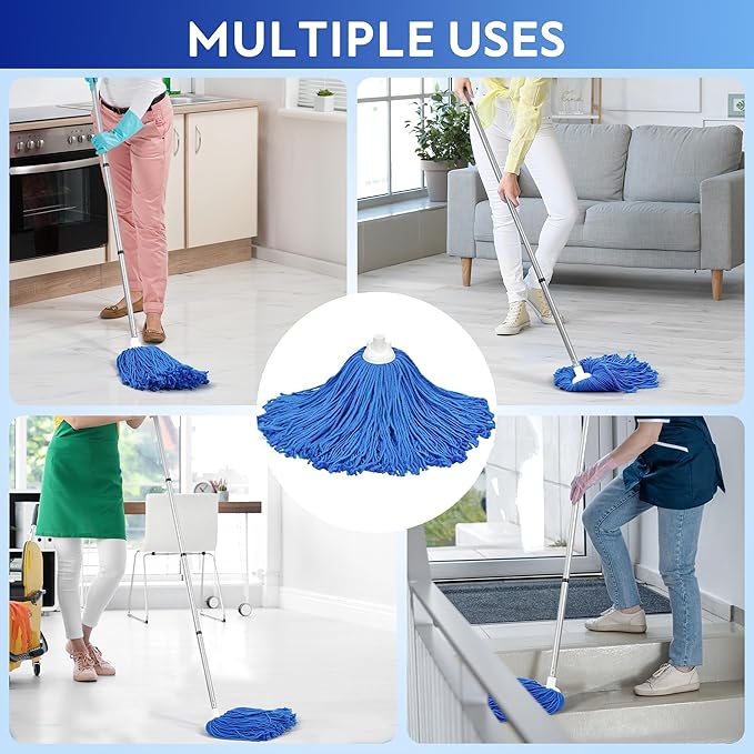 Matthew Microfiber Mop Replacement Compatible with Microfiber Cloth Mop Refill,Stainless Steel Spin Mop Replacement 54" Handle with Wet Mop for Floor Cleaning (2 Mop Heads w/1 Handle)-Blue