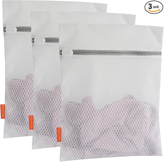 Polecasa 3Pcs 12 x 16 Inches Extra Durable 125g Diamond Mesh Laundry Bags with Sturdy Zipper for Delicates, Protect Clothes in Washing Machine, Laundry Room Essentials for College, Dorm (3 Medium)