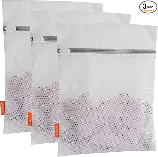 Polecasa 3Pcs 12 x 16 Inches Extra Durable 125g Diamond Mesh Laundry Bags with Sturdy Zipper for Delicates, Protect Clothes in Washing Machine, Laundry Room Essentials for College, Dorm (3 Medium)